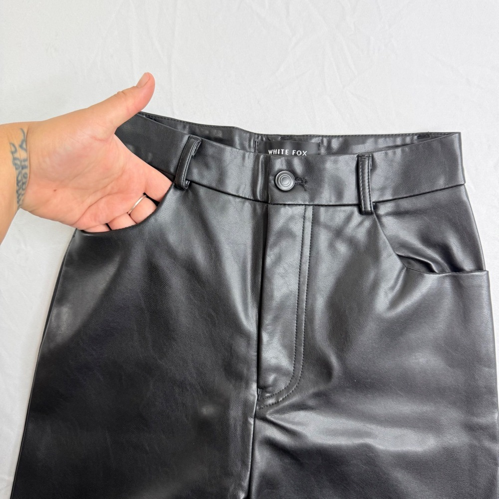 White Fox Boutique Black Faux Leather High Waisted Straight Leg Pants Womens XS